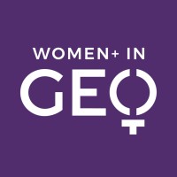 The purple and white Women+ in Geospatial logo.